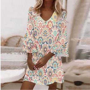 Boho puffed pagoda sleeve dress